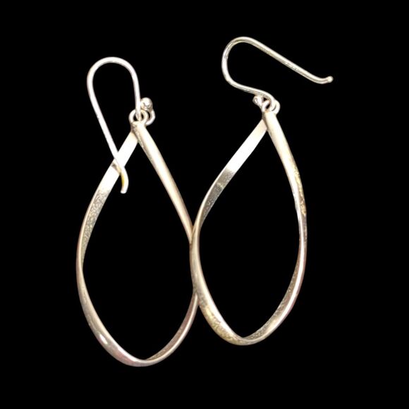 Vintage 925 Sterling Silver Open Twist Teardrop Dangle Earrings Hook 2" - Picture 3 of 4